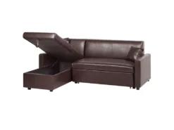 Canapé Angle à Droite Convertible En Simili-cuir Marron Foncé 3 Places OGNA -Canapé Soldes Boutique canape 16653079