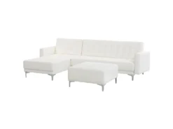 Canapé Angle Droit Convertible Cuir PU Blanc Avec Pouf 4 Places ABERDEEN -Canapé Soldes Boutique canape 16653265