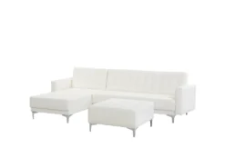 Canapé Angle Droit Convertible Cuir PU Blanc Avec Pouf 4 Places ABERDEEN -Canapé Soldes Boutique canape 16653267