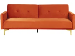 Canapé Convertible 3 Places En Velours Orange LUCAN -Canapé Soldes Boutique canape 16653645