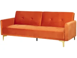 Canapé Convertible 3 Places En Velours Orange LUCAN -Canapé Soldes Boutique canape 16653651