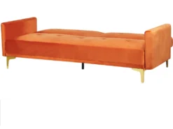 Canapé Convertible 3 Places En Velours Orange LUCAN -Canapé Soldes Boutique canape 16653653