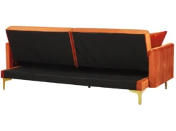 Canapé Convertible 3 Places En Velours Orange LUCAN -Canapé Soldes Boutique canape 16653655