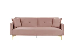 Canapé Convertible 3 Places En Velours Rose LUCAN