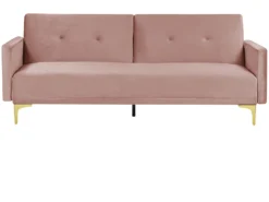 Canapé Convertible 3 Places En Velours Rose LUCAN -Canapé Soldes Boutique canape 16654189
