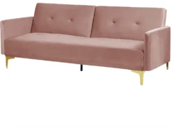 Canapé Convertible 3 Places En Velours Rose LUCAN -Canapé Soldes Boutique canape 16654191