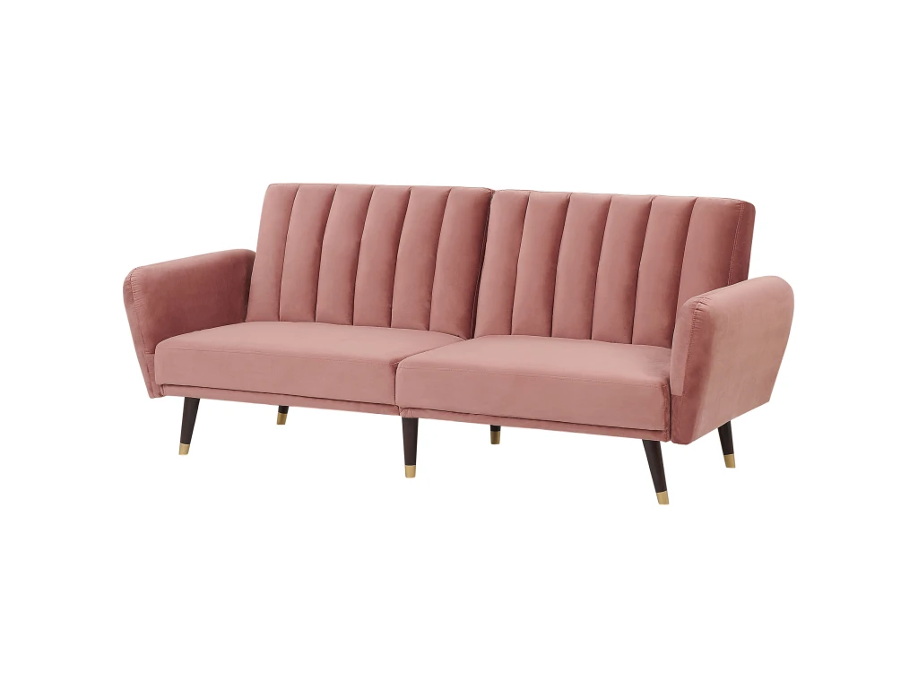 Canapé Convertible 3 Places En Velours Rose VIMMERBY 4 Canapé Convertible 3 Places En Velours Rose VIMMERBY – Image 4