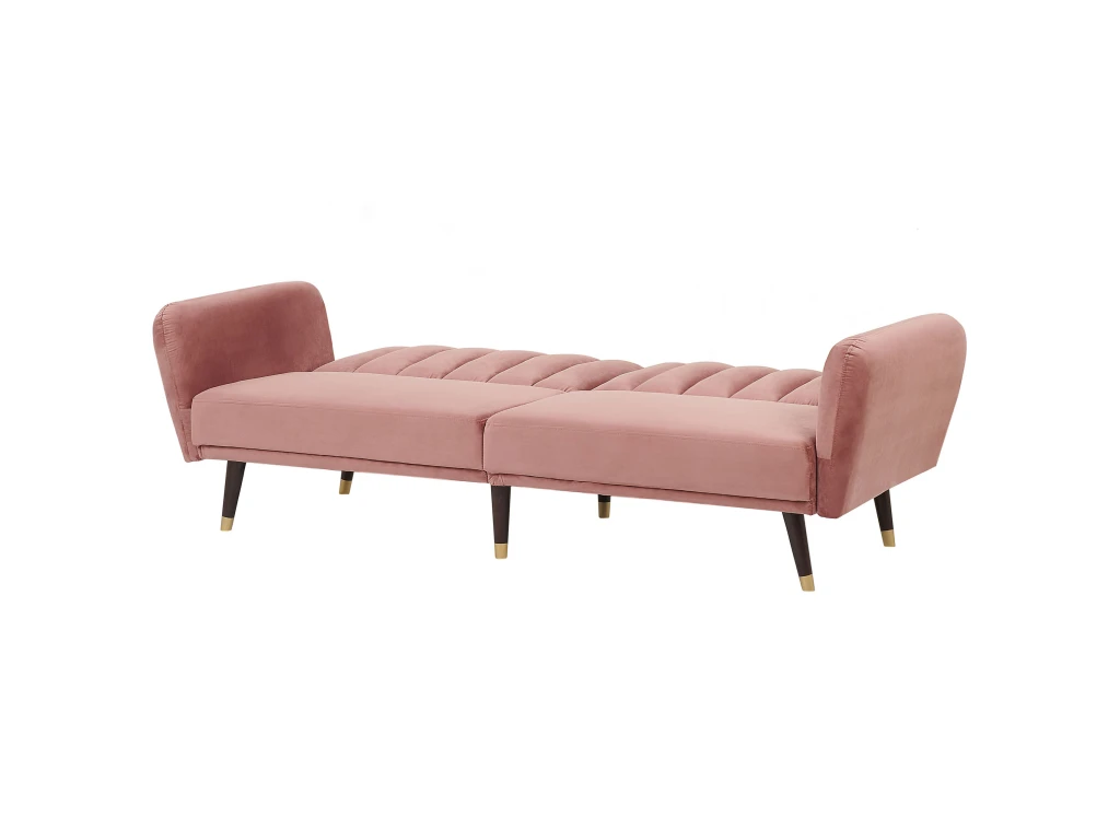 Canapé Convertible 3 Places En Velours Rose VIMMERBY 7 Canapé Convertible 3 Places En Velours Rose VIMMERBY – Image 7
