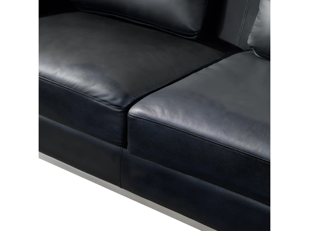 Canapé Angle à Gauche En Cuir Véritable Noir Dossier Matelassé Housses Amovibles Oslo 4 Canapé Angle à Gauche En Cuir Véritable Noir Dossier Matelassé Housses Amovibles Oslo – Image 4