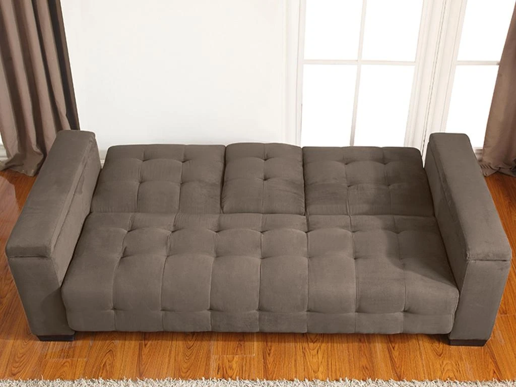 Canapé 3 Places Clic-clac En Microfibre DEVONSHIRE Avec Tablette Centrale Rabattable - Marron 4 Canapé 3 Places Clic-clac En Microfibre DEVONSHIRE Avec Tablette Centrale Rabattable - Marron – Image 4