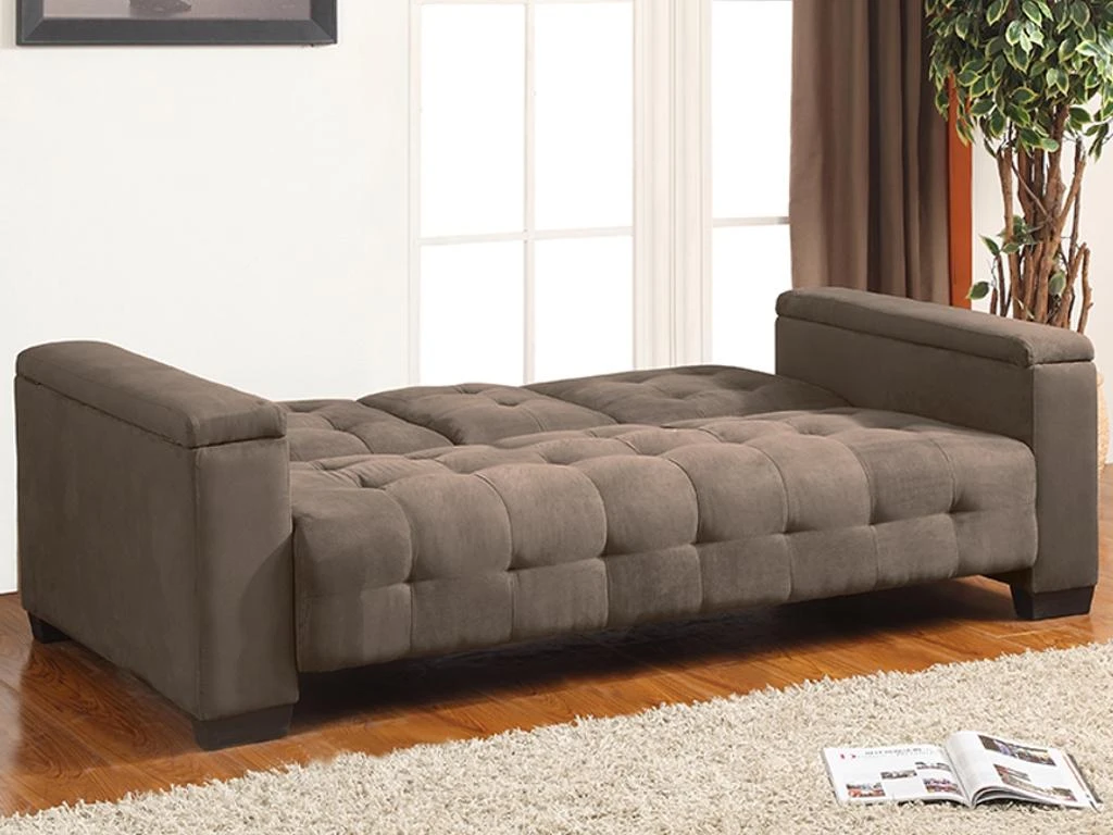 Canapé 3 Places Clic-clac En Microfibre DEVONSHIRE Avec Tablette Centrale Rabattable - Marron 9 Canapé 3 Places Clic-clac En Microfibre DEVONSHIRE Avec Tablette Centrale Rabattable - Marron – Image 9