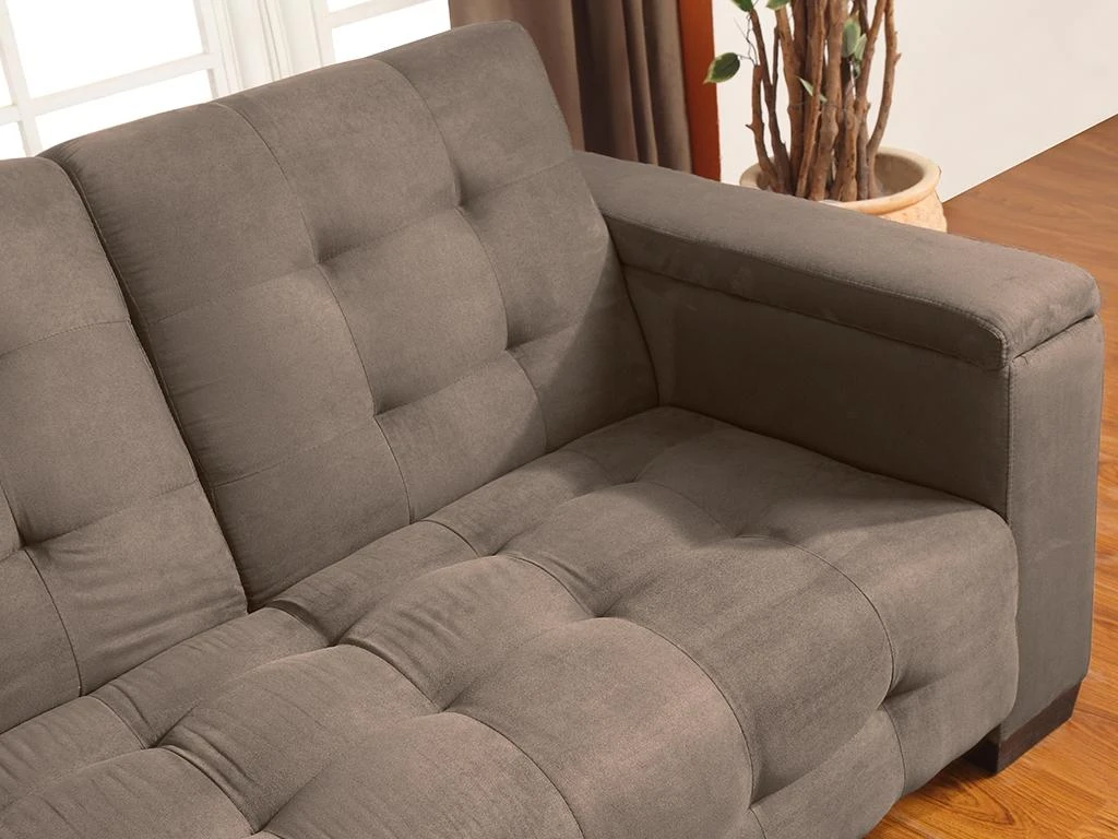 Canapé 3 Places Clic-clac En Microfibre DEVONSHIRE Avec Tablette Centrale Rabattable - Marron 8 Canapé 3 Places Clic-clac En Microfibre DEVONSHIRE Avec Tablette Centrale Rabattable - Marron – Image 8