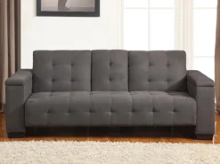 Canapé 3 Places Clic-clac En Microfibre DEVONSHIRE Avec Tablette Centrale Rabattable - Gris