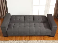 Canapé 3 Places Clic-clac En Microfibre DEVONSHIRE Avec Tablette Centrale Rabattable - Gris -Canapé Soldes Boutique canape 167972