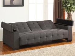 Canapé 3 Places Clic-clac En Microfibre DEVONSHIRE Avec Tablette Centrale Rabattable - Gris -Canapé Soldes Boutique canape 167974