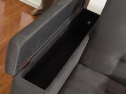 Canapé 3 Places Clic-clac En Microfibre DEVONSHIRE Avec Tablette Centrale Rabattable - Gris -Canapé Soldes Boutique canape 167979