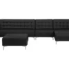 Canapé Angle Gauche Convertible Cuir PU Noir 5 Places Avec Pouf ABERDEEN