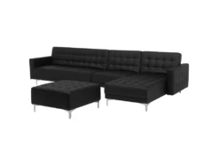 Canapé Angle Gauche Convertible Cuir PU Noir 5 Places Avec Pouf ABERDEEN -Canapé Soldes Boutique canape 17141161