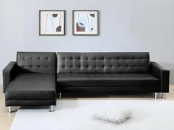 Canapé D'angle Convertible Et Réversible En Simili WILLIS - Noir