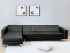 Canapé D'angle Convertible Et Réversible En Simili WILLIS - Noir -Canapé Soldes Boutique canape 173149