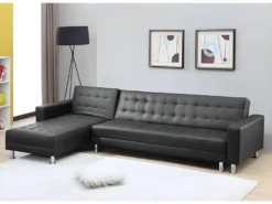 Canapé D'angle Convertible Et Réversible En Simili WILLIS - Noir -Canapé Soldes Boutique canape 173150