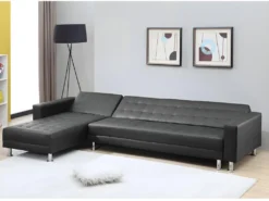 Canapé D'angle Convertible Et Réversible En Simili WILLIS - Noir -Canapé Soldes Boutique canape 173151