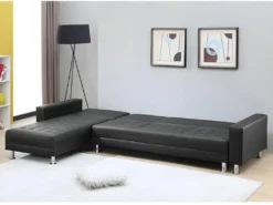 Canapé D'angle Convertible Et Réversible En Simili WILLIS - Noir -Canapé Soldes Boutique canape 173152