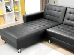 Canapé D'angle Convertible Et Réversible En Simili WILLIS - Noir -Canapé Soldes Boutique canape 173153