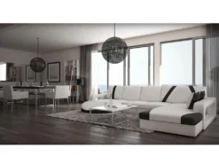 Canapé D'angle Droit En Simili MINTIKA - Blanc Et Bandes Noires -Canapé Soldes Boutique canape 173720