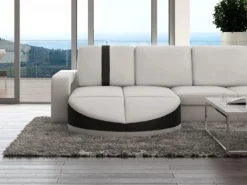 Canapé D'angle Droit En Simili MINTIKA - Blanc Et Bandes Noires -Canapé Soldes Boutique canape 173724