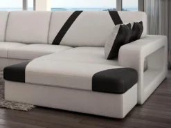 Canapé D'angle Droit En Simili MINTIKA - Blanc Et Bandes Noires -Canapé Soldes Boutique canape 173726