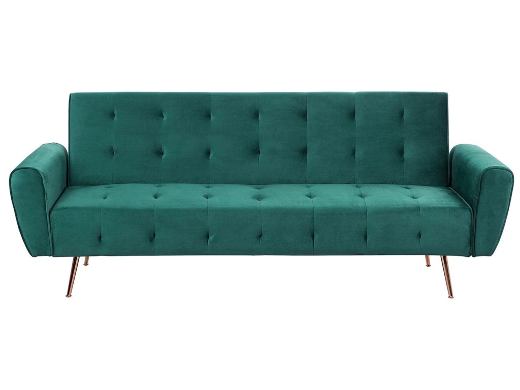 Canapé Convertible 3 Places Velours Vert émeraude SELNES 1 Canapé Convertible 3 Places Velours Vert émeraude SELNES