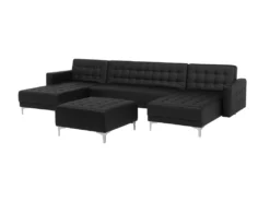 Canapé Panoramique Convertible En Cuir PU Noir 5 Places Avec Pouf ABERDEEN -Canapé Soldes Boutique canape 17452265
