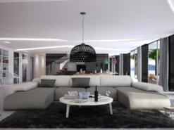 Canapé Panoramique 7 Places En Simili SICILE - Bicolore Blanc Et Gris