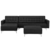 Canapé Angle Gauche Convertible Cuir PU Noir 4 Places Avec Pouf ABERDEEN