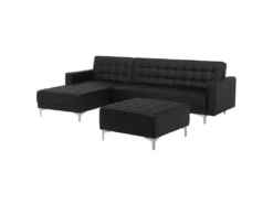 Canapé Angle Gauche Convertible Cuir PU Noir 4 Places Avec Pouf ABERDEEN -Canapé Soldes Boutique canape 17470173