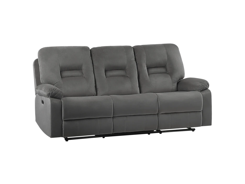 Canapé En Velours Gris 3 Places Inclinable Avec LED Et Port USB BERGEN 6 Canapé En Velours Gris 3 Places Inclinable Avec LED Et Port USB BERGEN – Image 6