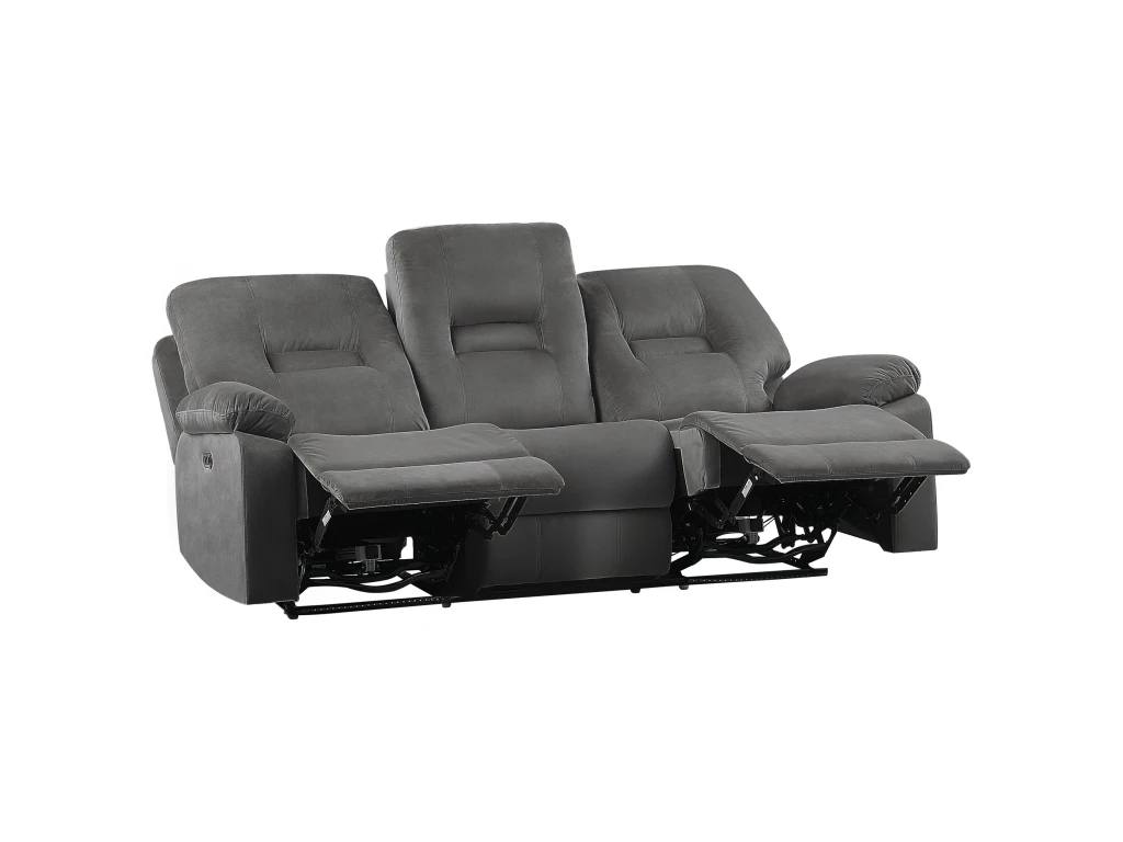 Canapé En Velours Gris 3 Places Inclinable Avec LED Et Port USB BERGEN 7 Canapé En Velours Gris 3 Places Inclinable Avec LED Et Port USB BERGEN – Image 7