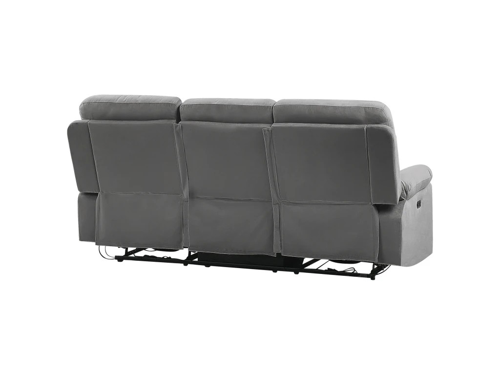 Canapé En Velours Gris 3 Places Inclinable Avec LED Et Port USB BERGEN 8 Canapé En Velours Gris 3 Places Inclinable Avec LED Et Port USB BERGEN – Image 8