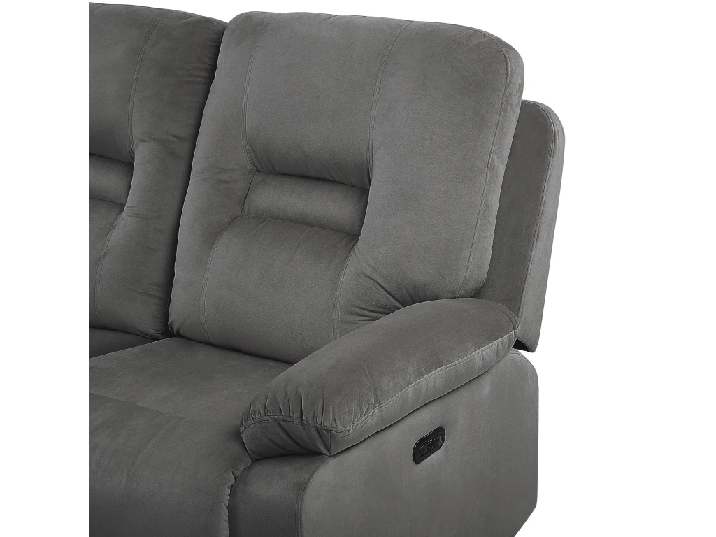 Canapé En Velours Gris 3 Places Inclinable Avec LED Et Port USB BERGEN 9 Canapé En Velours Gris 3 Places Inclinable Avec LED Et Port USB BERGEN – Image 9