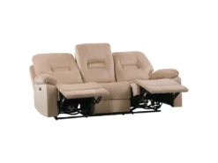 Canapé De Salon 3 Places électrique Inclinable En Velours Beige Avec LED Et Port USB BERGEN -Canapé Soldes Boutique canape 17473793