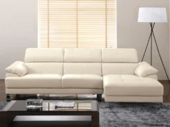 Canapé D'angle Droit En Cuir Premium Ivoire EXCELSIORA -Canapé Soldes Boutique canape 175145