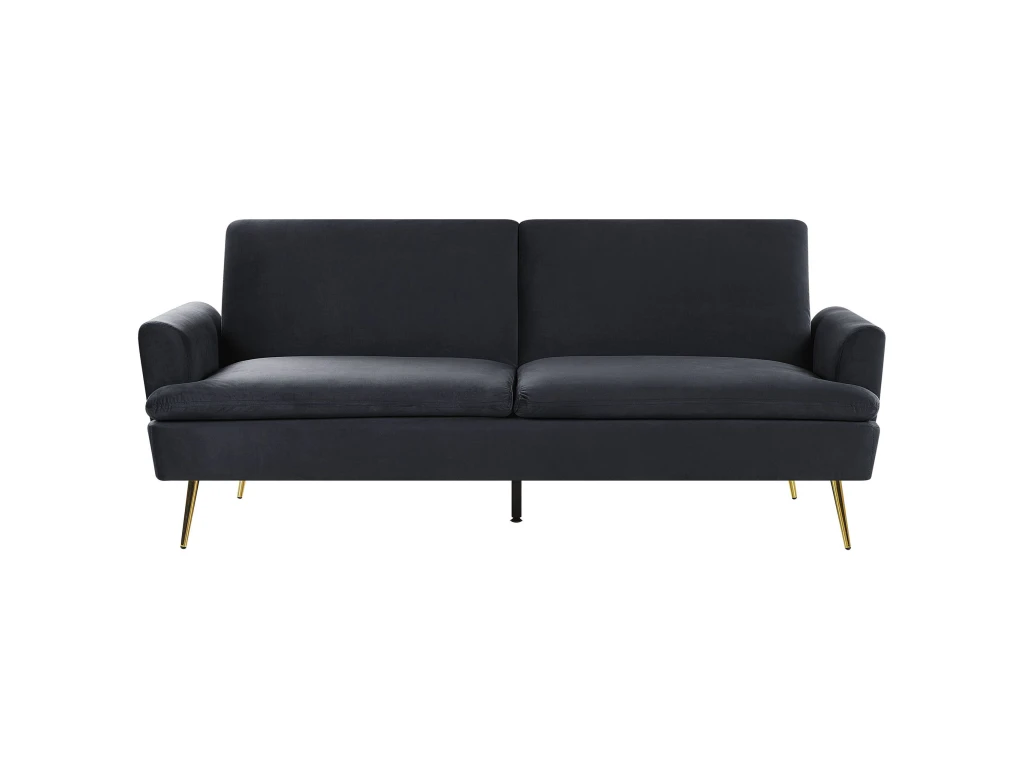 Canapé Convertible 3 Places En Velours Noir VETTRE 1 Canapé Convertible 3 Places En Velours Noir VETTRE