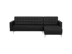 Canapé Angle à Gauche Modulable Convertible Cuir Pu Noir Moderne Classique Aberdeen