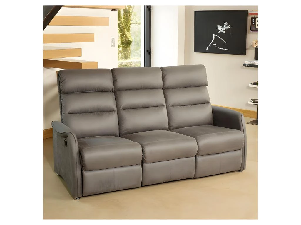 Canapé De Relaxation électrique 3 Places Gris - SOFTY 3 Canapé De Relaxation électrique 3 Places Gris - SOFTY – Image 3