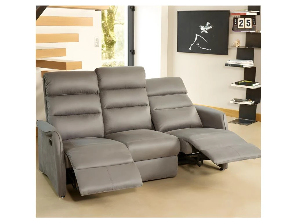 Canapé De Relaxation électrique 3 Places Gris - SOFTY 4 Canapé De Relaxation électrique 3 Places Gris - SOFTY – Image 4
