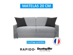 MODESTO Canapé Convertible 3 Places Gris Clair Matelas Dunlopillo 140cm -Canapé Soldes Boutique canape 17656015