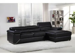 Canapé D'angle En Cuir Reconstitué Et PVC "London" - 4 Places - Noir - Angle Droit