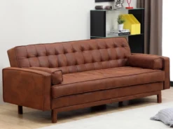 Canapé Convertible Clic-clac En Microfibre ELEANOR - Marron Effet Vintage -Canapé Soldes Boutique canape 176595