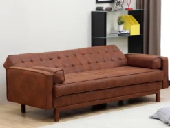 Canapé Convertible Clic-clac En Microfibre ELEANOR - Marron Effet Vintage -Canapé Soldes Boutique canape 176596